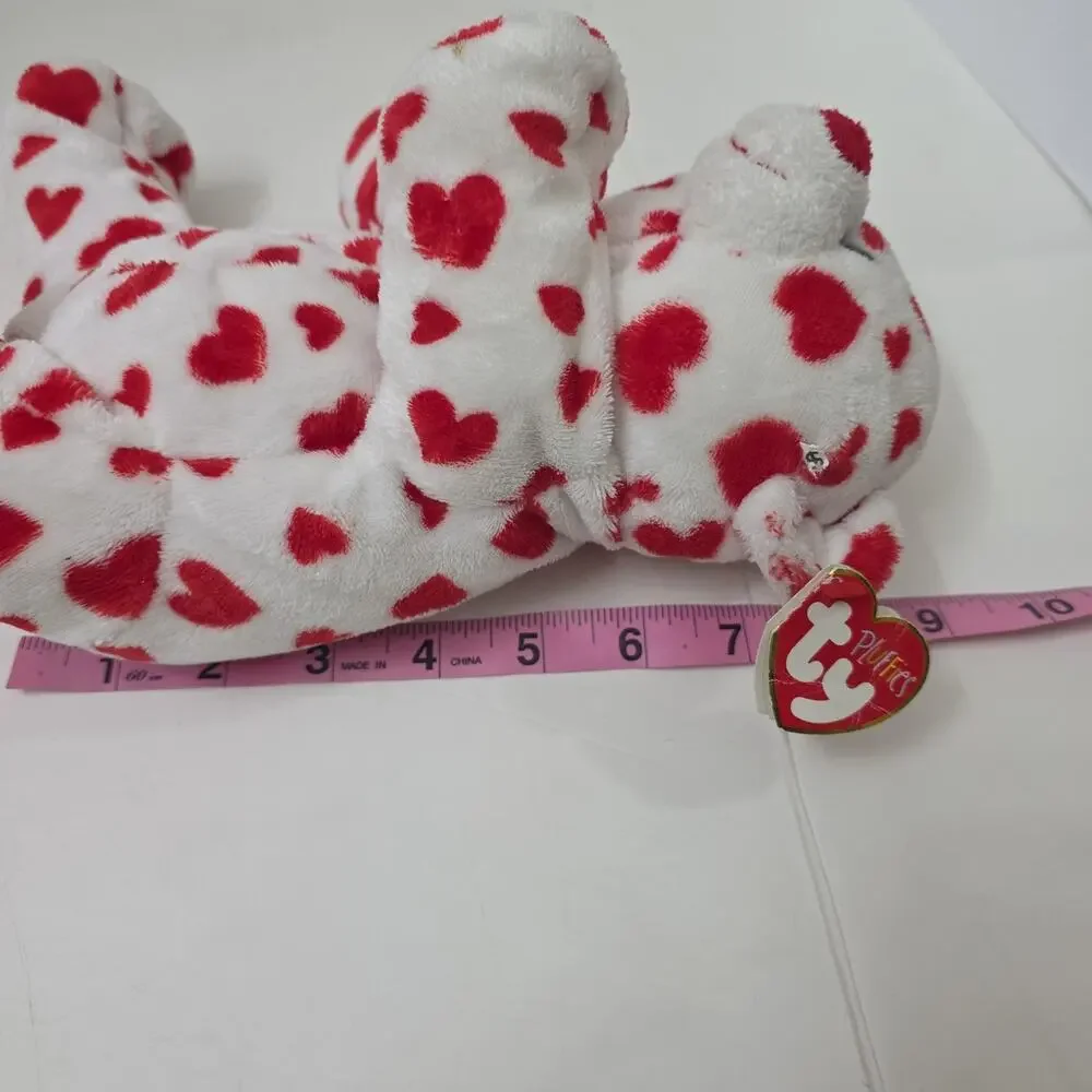 Ty Pluffies Dreamsy Bear 2007 Tylux White W/Red Hearts Valentines Day Plush Tags